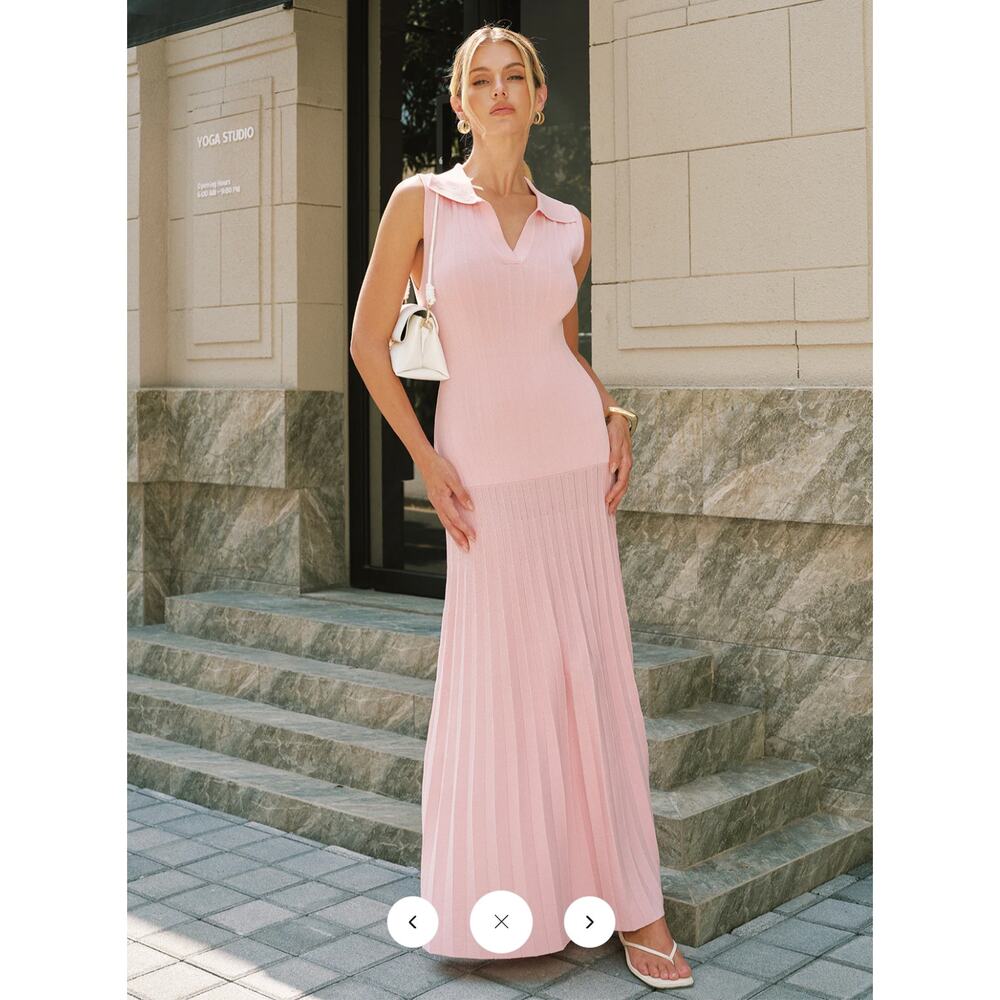 NWT Commense Polo Collar Sleeveless Ribbed Knit Maxi Dress Sz S - Picture 2 of 7